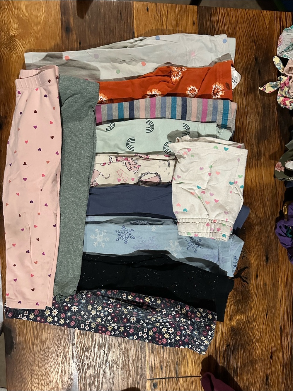 Girls Mixed Leggings and Pants Bundle - Hearts, Stripes, Florals
